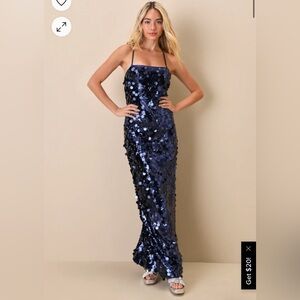 Starlet Navy Blue Sequin Lace-Up Maxi Dress